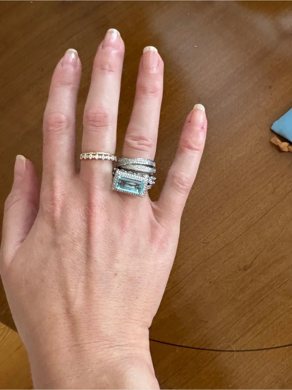 OLIVIA HAYES VINTAGE SILVER TURQUOISE GLASS RING SET, size 7 - Picture 7 of 8